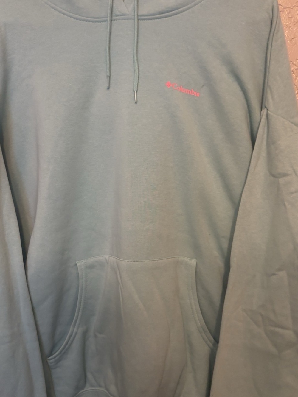 Columbia Light Blue Crewneck Hoodie with Pink Logo